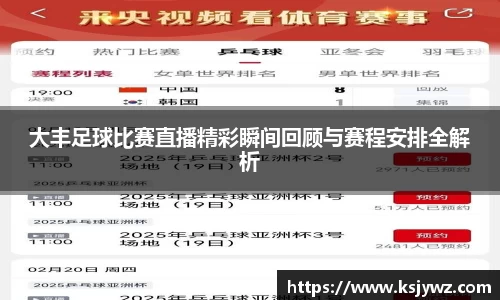 大丰足球比赛直播精彩瞬间回顾与赛程安排全解析